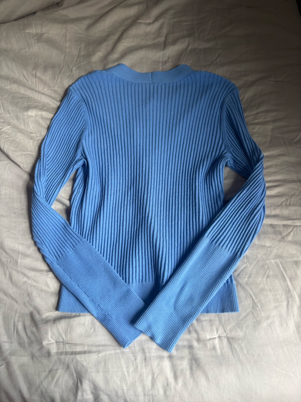 LOFT Blue Ribbed Button-Front Cardigan - Picture 4 of 4